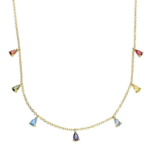 Gold Plated Multi Colour Teardrop Necklace