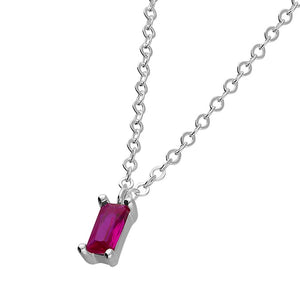 Silver Ruby Coloured CZ Baguette Necklace