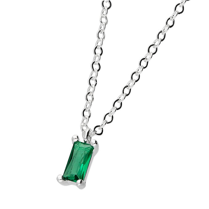 Silver emerald colour CZ  Baguette Necklace