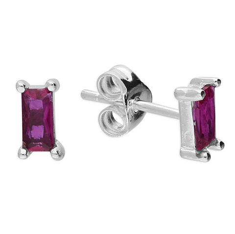 Silver Ruby Coloured baguette Stud