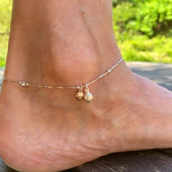 Sterling Silver & Rose Gold Mix Ladybird & Heart Anklet