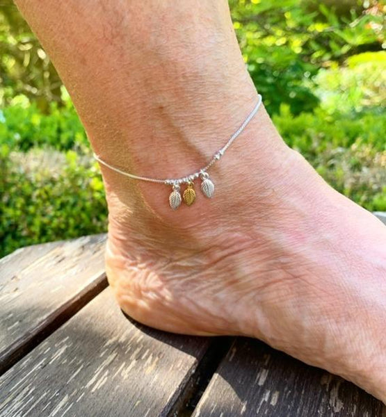 Sterling Silver & 18ct Gold Leaves Anklet
