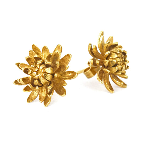 Alex Monroe Gold Chrysanthemum Flower Stud Earrings - CYE4/GP