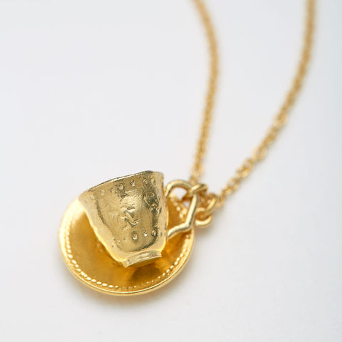 Alex Monroe Gold Teacup & Saucer Necklace
