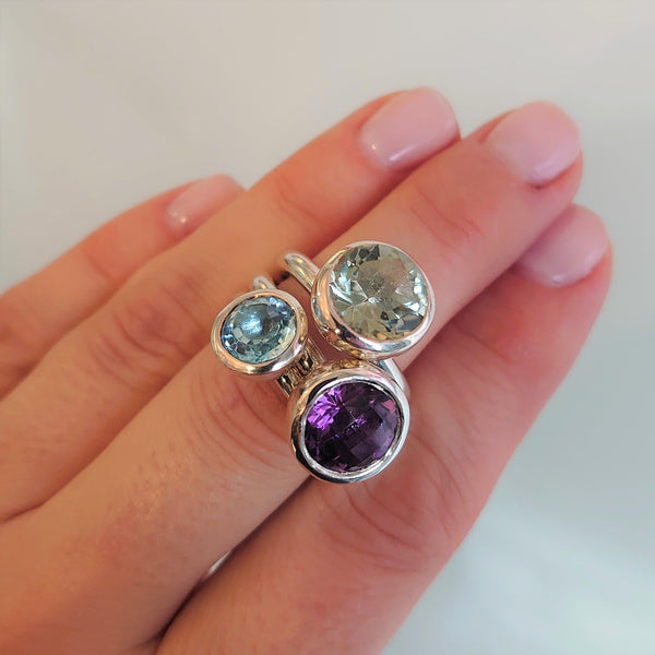 Silver 10mm Purple Amethyst Ring