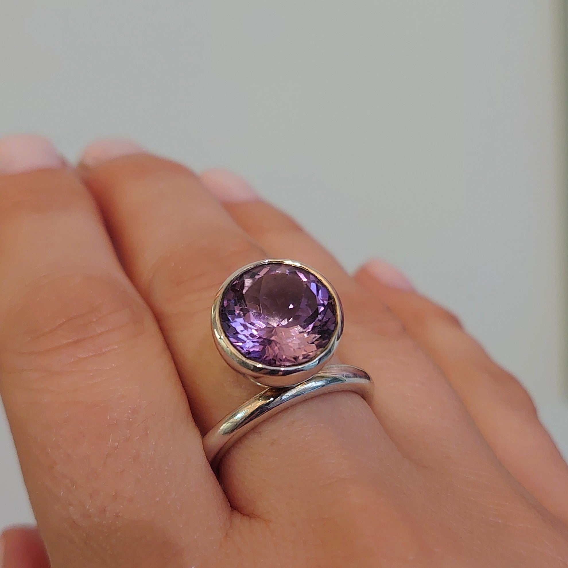 Silver 12mm Purple Amethyst Ring