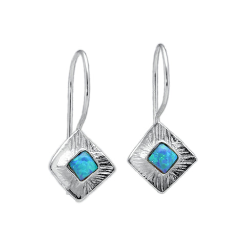 Silver Diamond Shaped Opalite Earrings