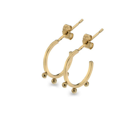 Three Bead 9ct Gold Hoop Earrings