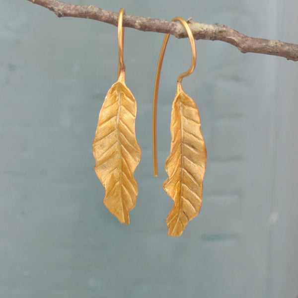 Gold Plated Banana Leaf Earrings