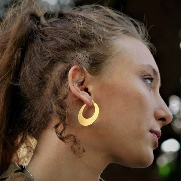 Gold Plated Cresent Hoop Earrings