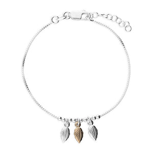 Silver 2 Tone Leaves & Beads Bracelet
