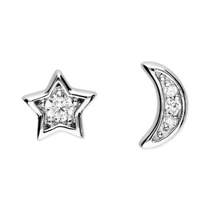 Silver Asymmetric Star and Moon Studs