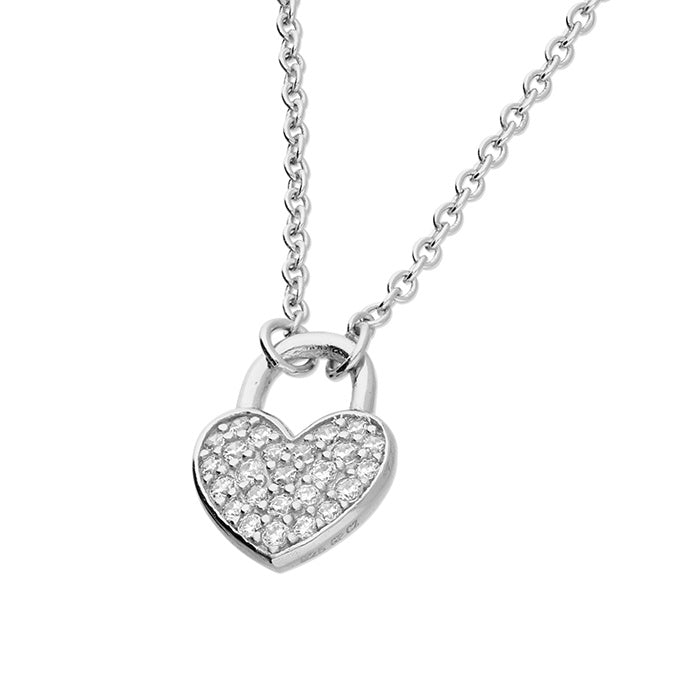 Silver CZ Heart Padlock Necklace