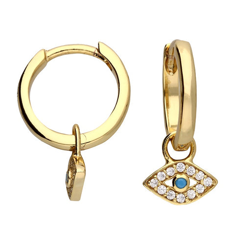 Gold Plated Eye Charm Hoops
