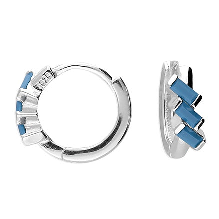 Sterling Silver Huggies with Turquoise Baguettes