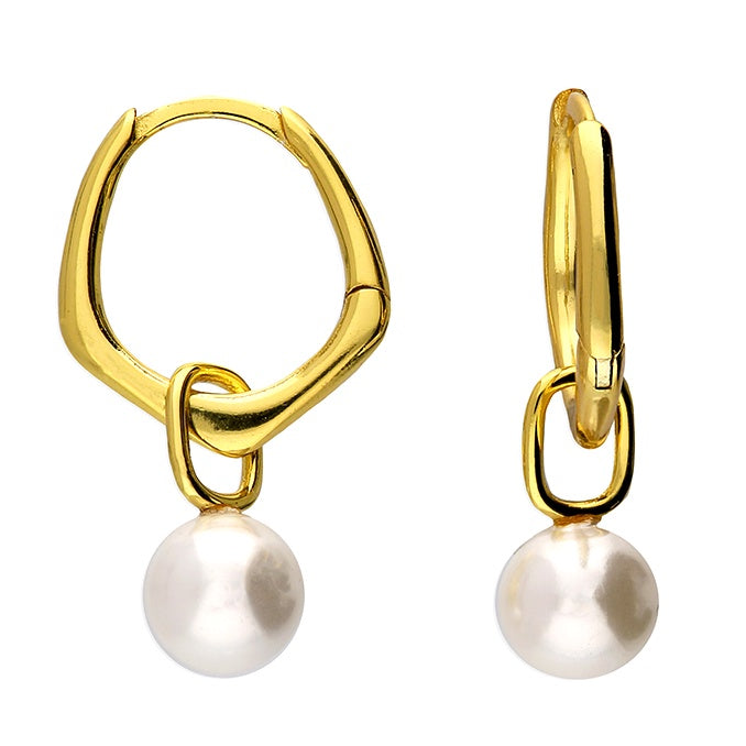 18ct Gold Plated Pearl Drop Hoops