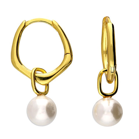 18ct Gold Plated Pearl Drop Hoops