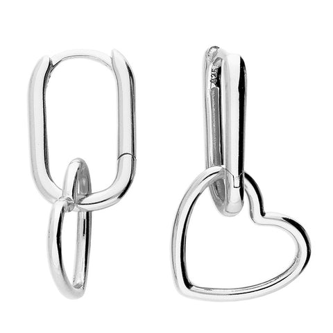 Sterling Silver Oval Hoops with Heart Charm
