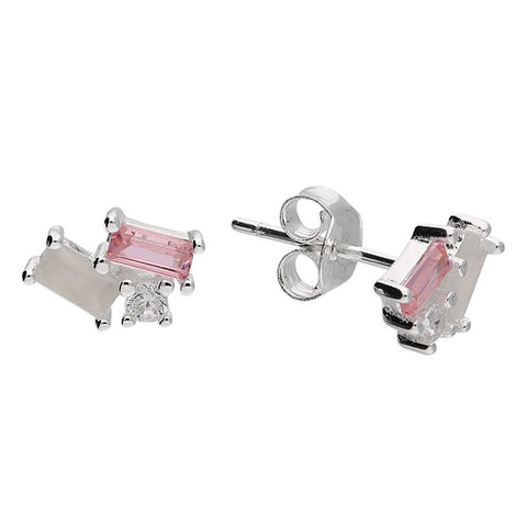 Sterling Silver Twin Pink Colour Studs