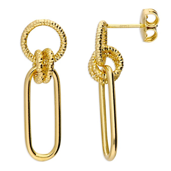 18ct Gold Plated Paperclip Diamond Cut Drop Earrings