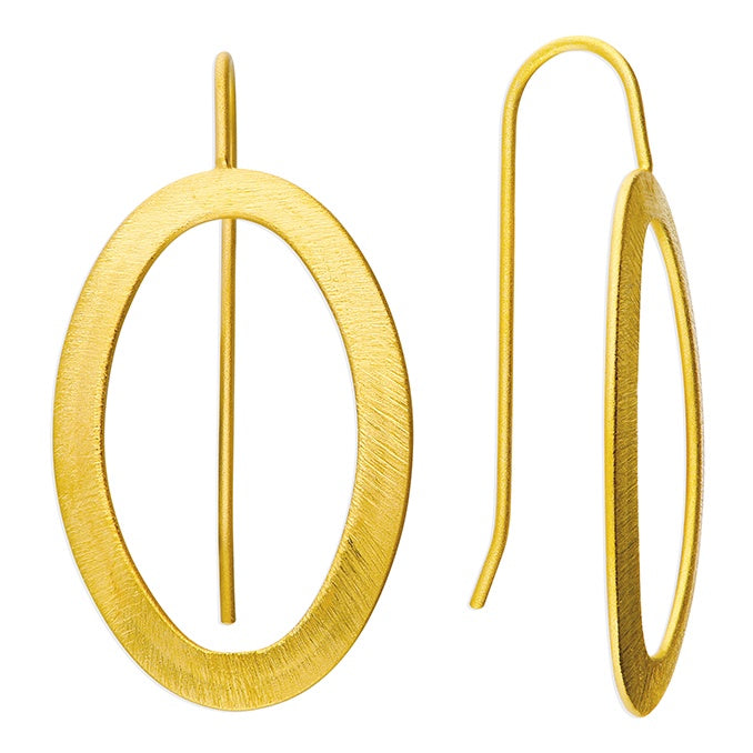 18ct Gold Plated Mat Oval Drop Earrings
