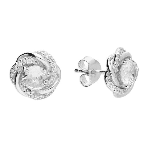 Sterling Silver Sparkle Rosette Studs