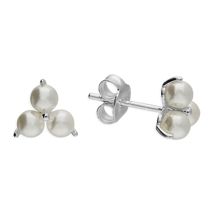 Sterling Silver Trios of Pearls Studs