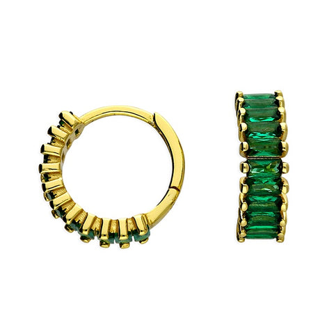 Green Baguette Huggie Hoops