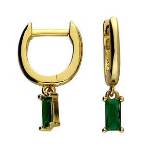 Gold Plated Huggie with Green Baguette Shaped Charm