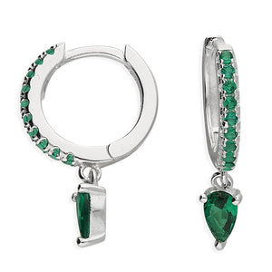 Sterling Silver & Green Huggie Hoops with Charm