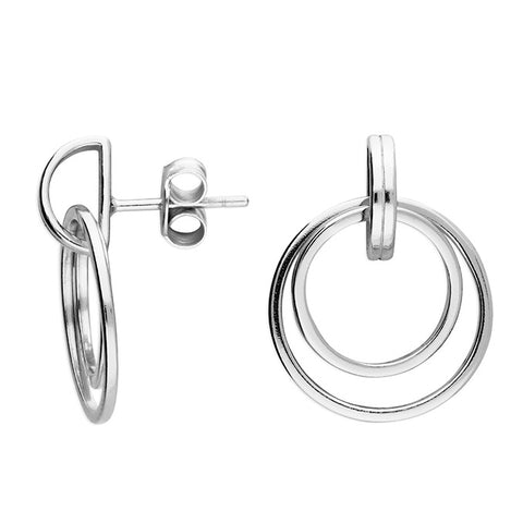 Sterling Silver Double Circles Drop Earrings