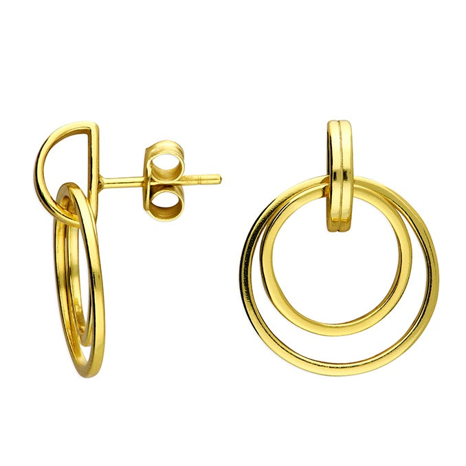 Gold Plated Double Circles Drop Earrings