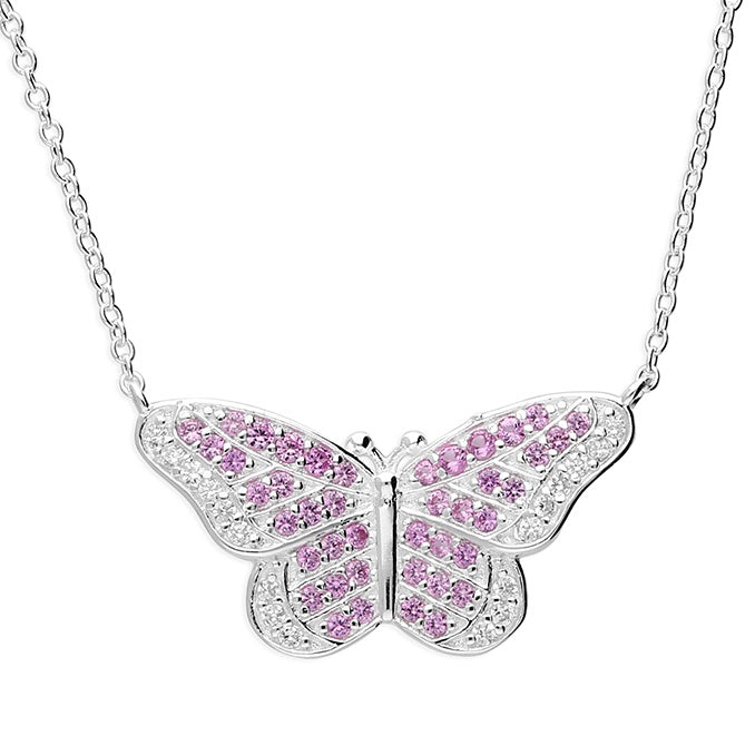 Pretty White & Pink Butterfly Necklace in Silver