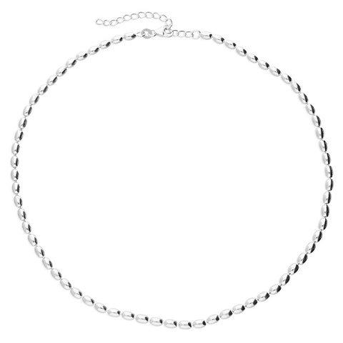 Silver Large Oval Bead Necklace
