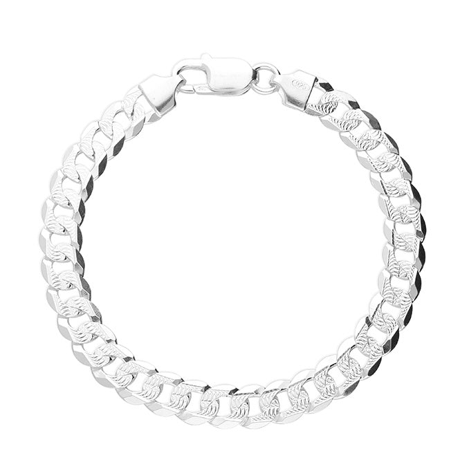 Men's Silver 21.5cm Patterned 200 Diamond Cut Curb Chain Bracelet