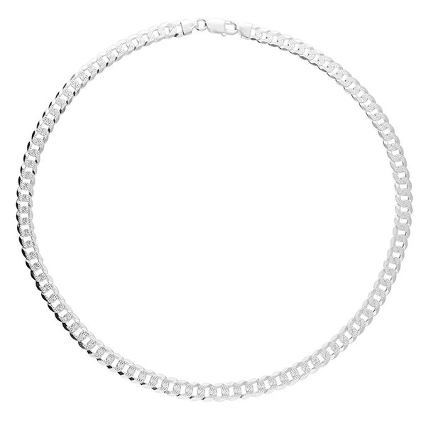 Tyre Track Dia-Cut 20" Curb Sterling Silver Chain Necklace