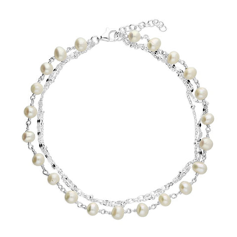 Silver Freshwater Pearl 3 Strand Anklet