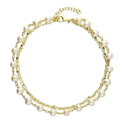 Gold Plated Freshwater Pearl 3 Strand Anklet