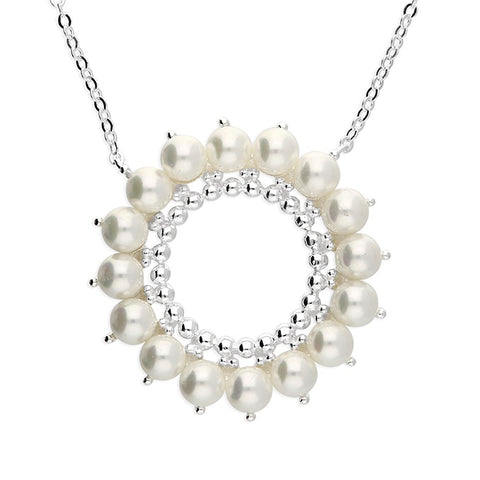Silver Shell Pearl and Bead Circle Necklace