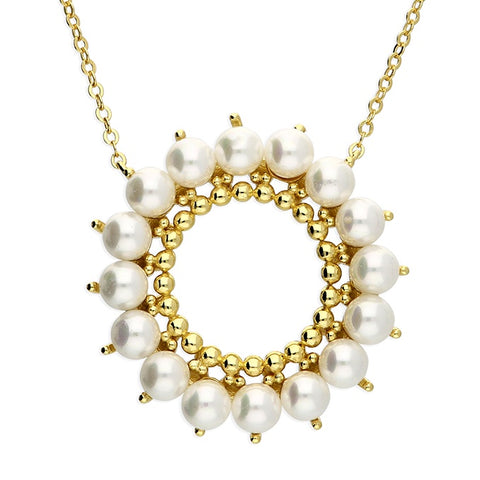 Gold Plated Shall Pearl and Bead Circle Necklace