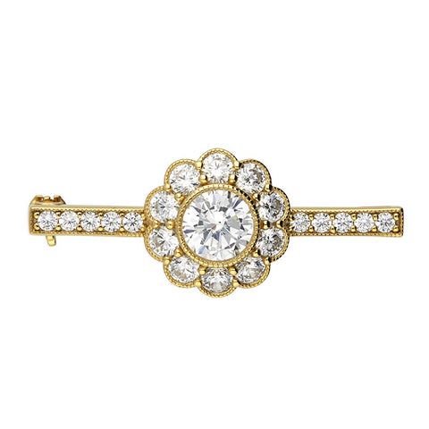 Gold Plated CZ Flower Cluster Brooch