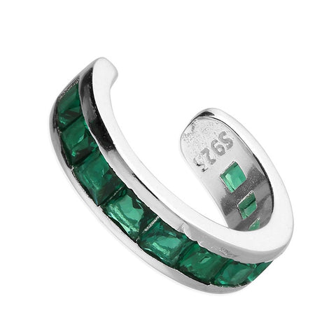 Silver Green CZ Cuff Earring