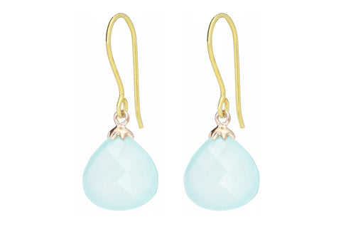 Gold Aqua Blue Drop Earrings