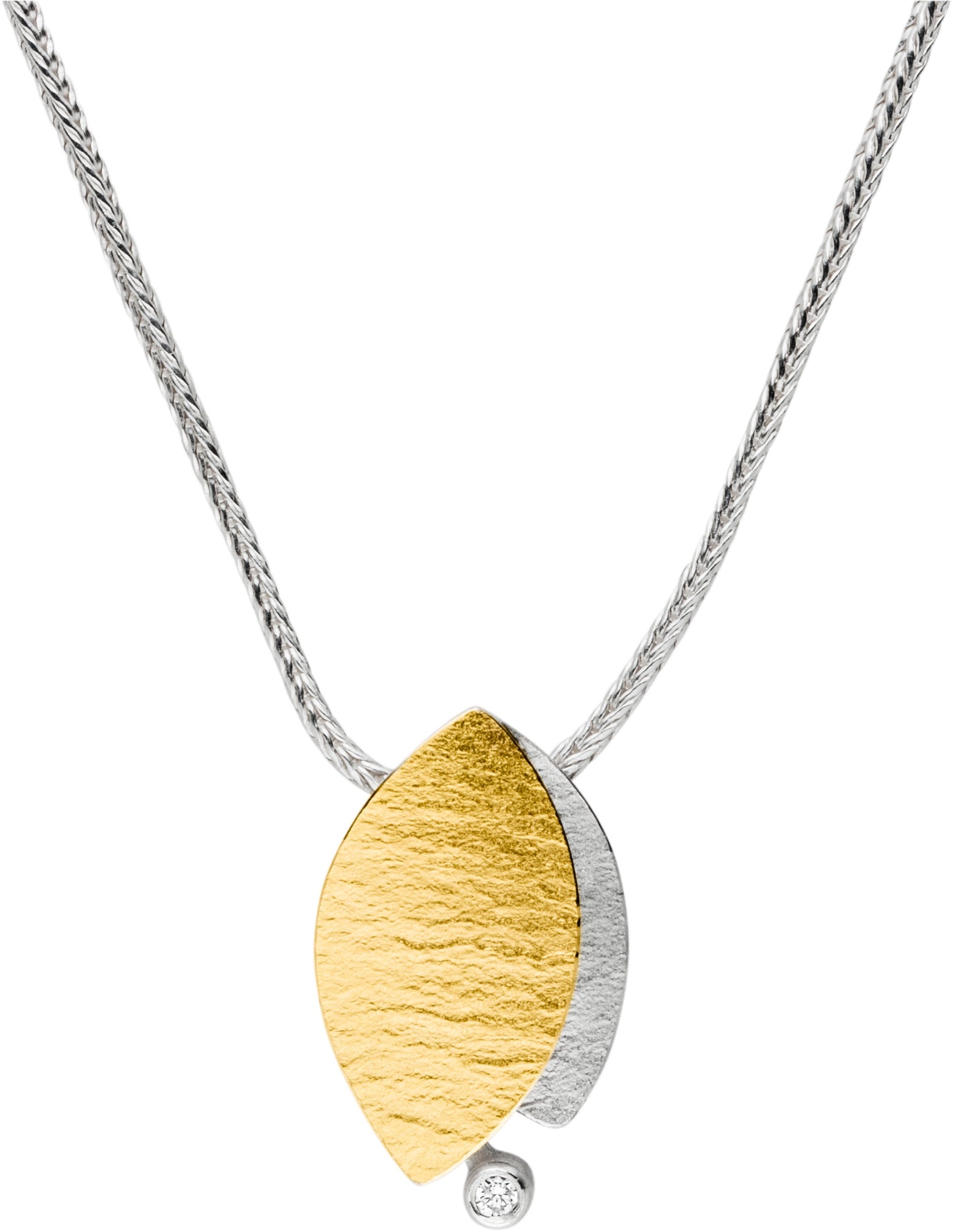 Silver & Gold Leaf Necklace with Diamond