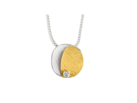 Silver & Gold Moon  with Diamond Necklace
