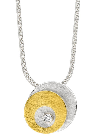 Silver & 22ct Gold Discs Necklace with Diamond
