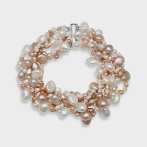 White & Pink Pearl Multi Strand Bracelet
