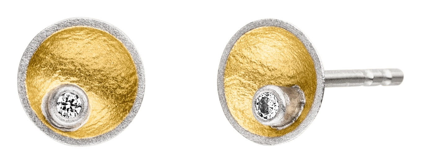 Silver & Gold Concave Diamond Stud Earrings