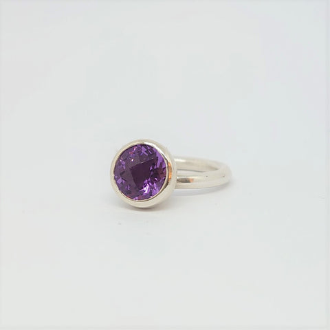 Silver 10mm Purple Amethyst Ring
