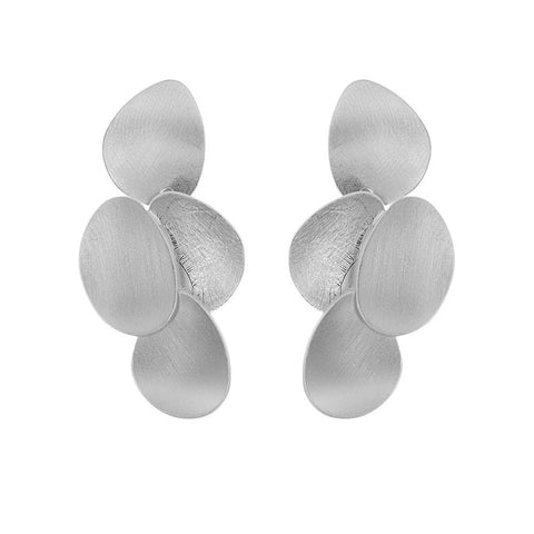 Silver Petal Drop Earrings